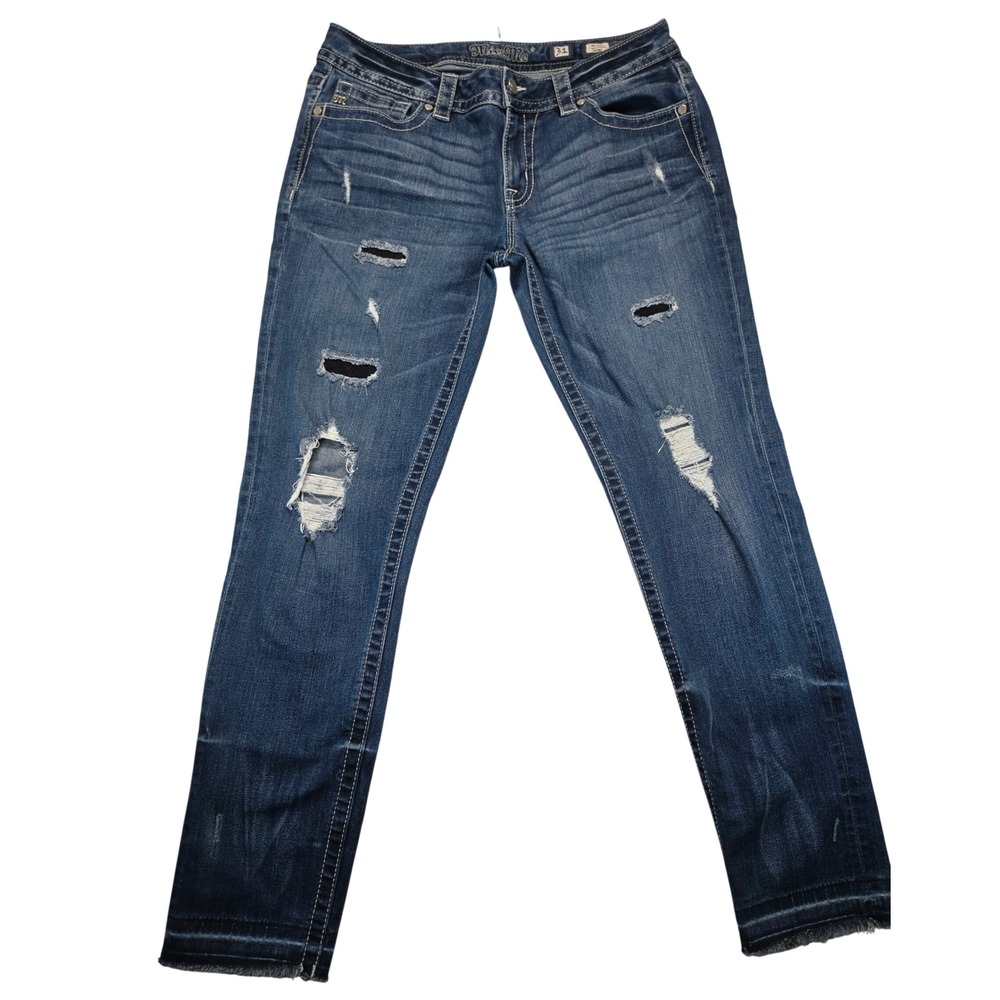 Miss Me Womens Jeans 31 Mid Rise Skinny Distressed Ripped Raw Hem Y2K
